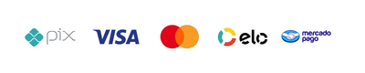 Formas de pagamento aceitas: Pix, Visa, Mastercard, Elo e Mercado Pago